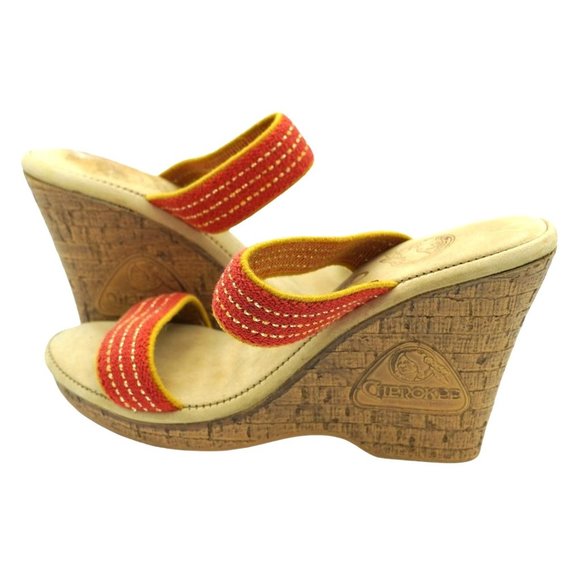 Vintage Cherokee Sandals Strappy Shoes Wedge Heels Metallic Gold Tinsel Womens 6 - Picture 3 of 10